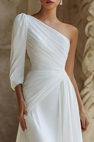 One Shoulder Ivory A-Line Engagement Dress